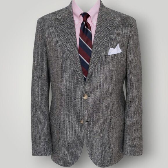 HANTER TWEED WOOL Vintage Men's Blazer Sport Coat Two Button Jacket 42L Gray